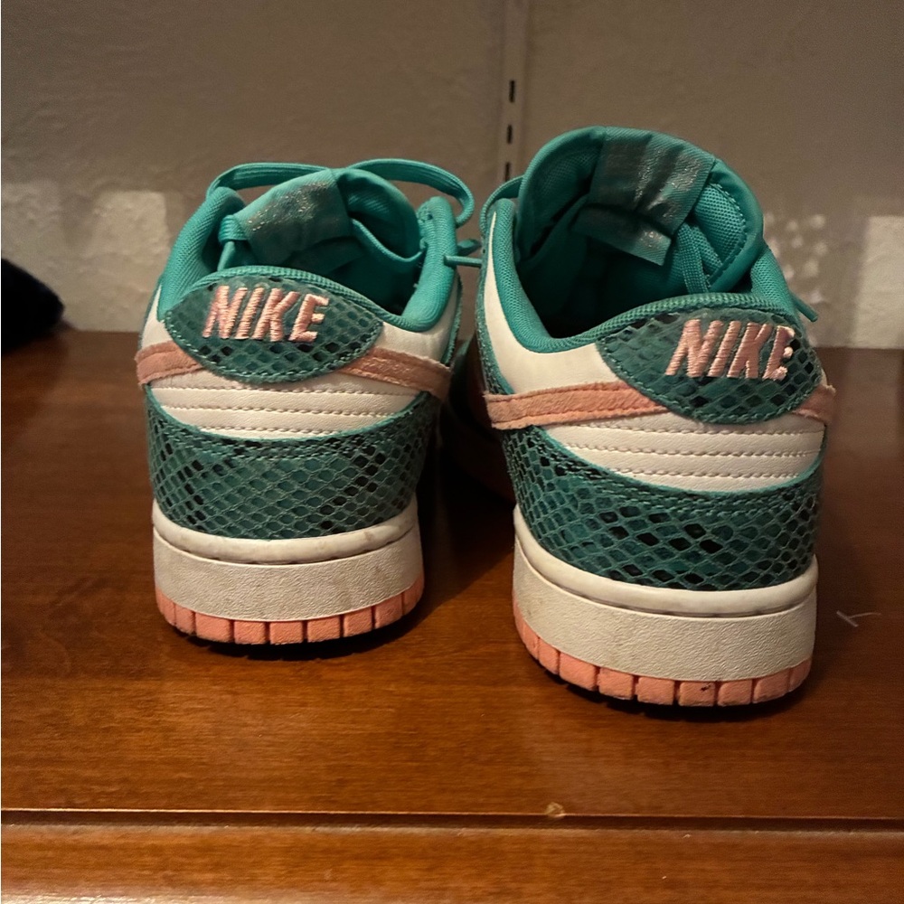 Nike Dunk Low Sneakers with Snake-Print Panels and Baby Pink Swish - Picture 3 of 3